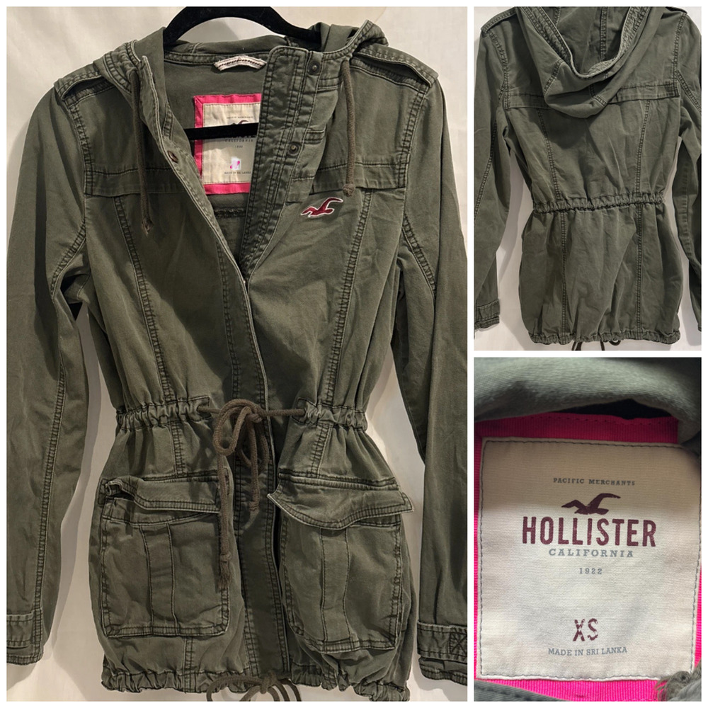 Y2K Hollister Military Jacket XS Army Green Parka Cargo Hooded ASO Bella Swan